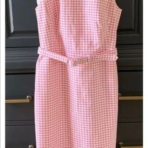 Pink/Ivory Gingham Belted Sheath Dress
